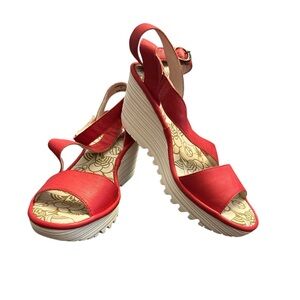 Fly London Red Wedge Sandals EUR size 37 = 6.5